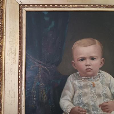 LOT 51L: Antique Oil Painting of a Victorian Child 2-1/2 x 3 Ft