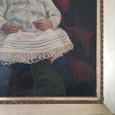 LOT 51L: Antique Oil Painting of a Victorian Child 2-1/2 x 3 Ft
