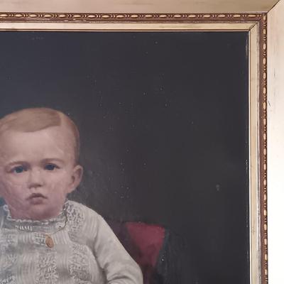 LOT 51L: Antique Oil Painting of a Victorian Child 2-1/2 x 3 Ft