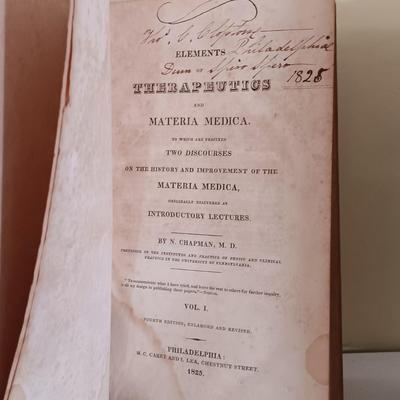 LOT 54L: Chapman's 1825 Therapeutics Vol. I and II, The Edinburgh New Dispensatory 1786 & More