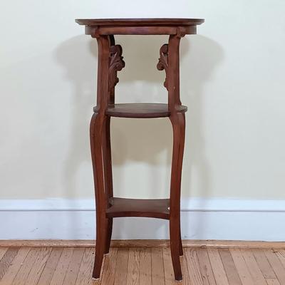LOT 68L: Art Nouveau Style Wood Plant Stand with Woven Latin American Tapestry