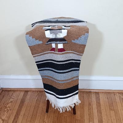 LOT 68L: Art Nouveau Style Wood Plant Stand with Woven Latin American Tapestry