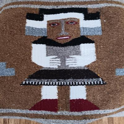 LOT 68L: Art Nouveau Style Wood Plant Stand with Woven Latin American Tapestry