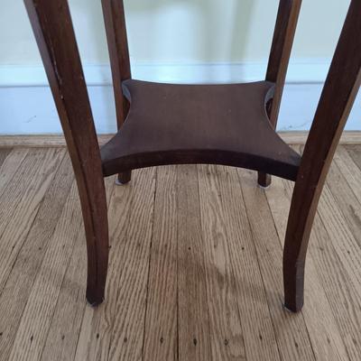 LOT 68L: Art Nouveau Style Wood Plant Stand with Woven Latin American Tapestry