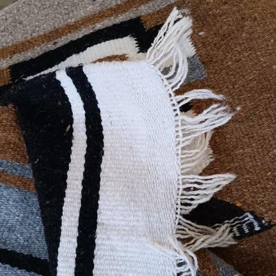 LOT 68L: Art Nouveau Style Wood Plant Stand with Woven Latin American Tapestry