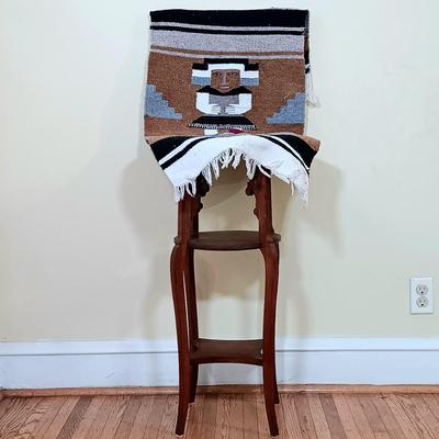 LOT 68L: Art Nouveau Style Wood Plant Stand with Woven Latin American Tapestry