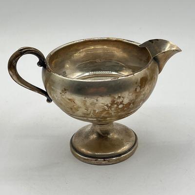 LOT 130K: Weighted Base Sterling Silver Creamer and Sugar Bowl + Sterling Handle Carving Set