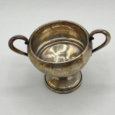 LOT 130K: Weighted Base Sterling Silver Creamer and Sugar Bowl + Sterling Handle Carving Set