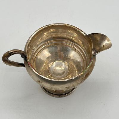 LOT 130K: Weighted Base Sterling Silver Creamer and Sugar Bowl + Sterling Handle Carving Set