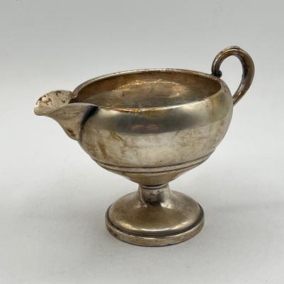 LOT 130K: Weighted Base Sterling Silver Creamer and Sugar Bowl + Sterling Handle Carving Set