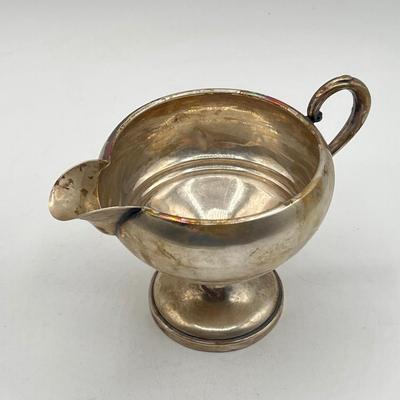 LOT 130K: Weighted Base Sterling Silver Creamer and Sugar Bowl + Sterling Handle Carving Set