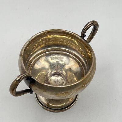 LOT 130K: Weighted Base Sterling Silver Creamer and Sugar Bowl + Sterling Handle Carving Set