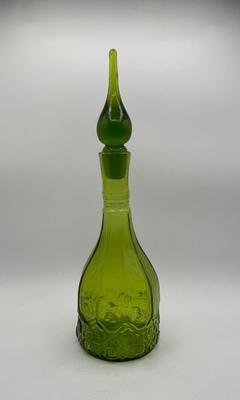 LOT 135K: Vintage Green Art Glass Genie Bottle Decanter