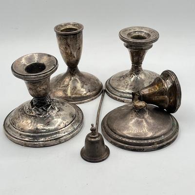 LOT 139K: Scrap Silver Lot - Sterling Candle Snuffer, Weighted Candle Holders