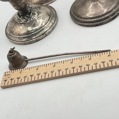 LOT 139K: Scrap Silver Lot - Sterling Candle Snuffer, Weighted Candle Holders