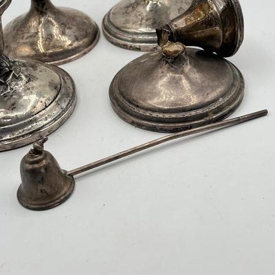 LOT 139K: Scrap Silver Lot - Sterling Candle Snuffer, Weighted Candle Holders