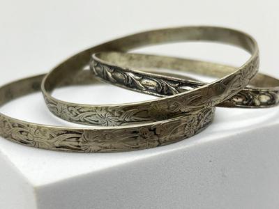 LOT 162J: 3 Vintage Sterling Silver Bangel Bracelets - Dane Craft and More - 39.2 Grams
