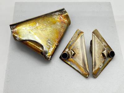 LOT 165J: Sterling Silver Pin/Brooch and Clip On Earrings marked Taxco Mexico