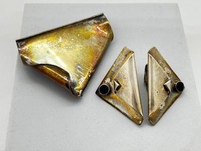 LOT 165J: Sterling Silver Pin/Brooch and Clip On Earrings marked Taxco Mexico