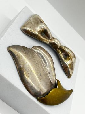 LOT 168J: Two Large Vintage Taxco Mexico Sterling Silver Pins/Brooches