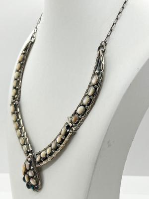 LOT 169J: Native American Sterling Silver Mother of Pearl & Abolone Necklace - 50.6 GTW possibly Navajo Artist Jerry Cowboy