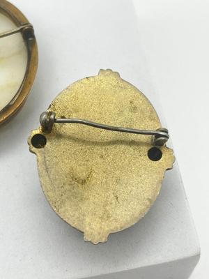 LOT 191J: Three Antique/Vintage Cameo Brooches - One Marked 10K Gold -White Mother of pearl is a Pendant/Brooch