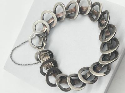 LOT 192J: Beautiful Vintage Taxco Mexico Modernist Sterling Silver Bracelet - 9" - 55.9 Grams