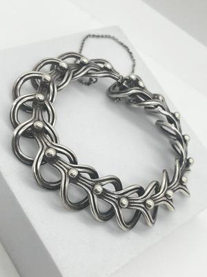 LOT 192J: Beautiful Vintage Taxco Mexico Modernist Sterling Silver Bracelet - 9" - 55.9 Grams