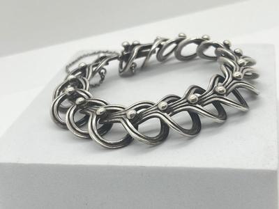LOT 192J: Beautiful Vintage Taxco Mexico Modernist Sterling Silver Bracelet - 9" - 55.9 Grams
