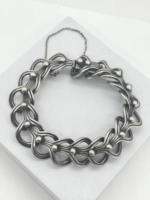 LOT 192J: Beautiful Vintage Taxco Mexico Modernist Sterling Silver Bracelet - 9" - 55.9 Grams
