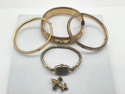 LOT 195J: Vintage Gold Filled Jewelry: Elgin 10k Watch and More