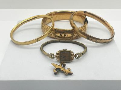LOT 195J: Vintage Gold Filled Jewelry: Elgin 10k Watch and More