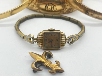 LOT 195J: Vintage Gold Filled Jewelry: Elgin 10k Watch and More