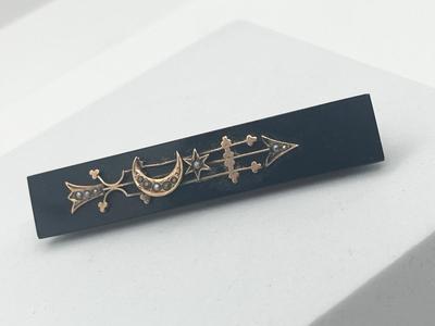 LOT 199J: Victorian Antique Mourning Brooch and Gold Filled 'Lily of the Valley' Locket Pendant Both with Seed Pearls