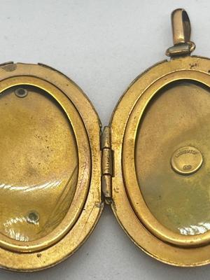 LOT 199J: Victorian Antique Mourning Brooch and Gold Filled 'Lily of the Valley' Locket Pendant Both with Seed Pearls