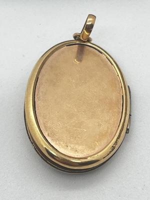 LOT 199J: Victorian Antique Mourning Brooch and Gold Filled 'Lily of the Valley' Locket Pendant Both with Seed Pearls