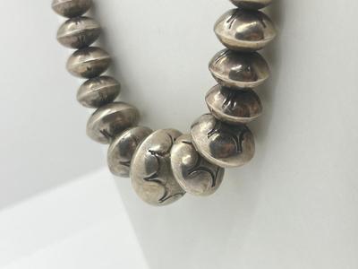 LOT 200J: Native American Silver Bead Necklace (Navajo Pearl) - 23" - 53.4 Grams