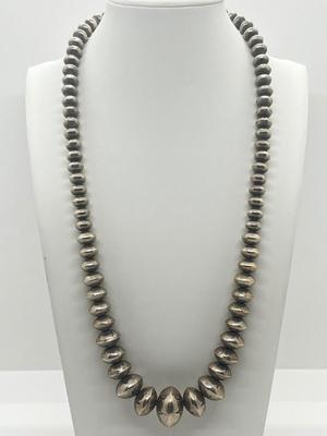 LOT 200J: Native American Silver Bead Necklace (Navajo Pearl) - 23" - 53.4 Grams