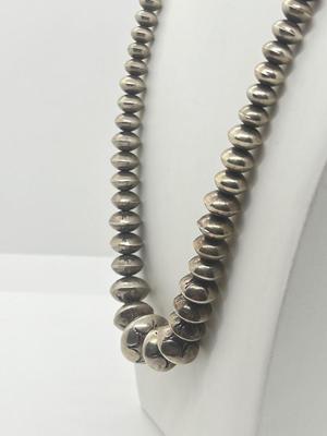 LOT 200J: Native American Silver Bead Necklace (Navajo Pearl) - 23" - 53.4 Grams