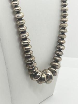 LOT 200J: Native American Silver Bead Necklace (Navajo Pearl) - 23" - 53.4 Grams