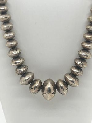 LOT 200J: Native American Silver Bead Necklace (Navajo Pearl) - 23" - 53.4 Grams