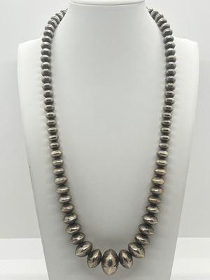 LOT 200J: Native American Silver Bead Necklace (Navajo Pearl) - 23" - 53.4 Grams