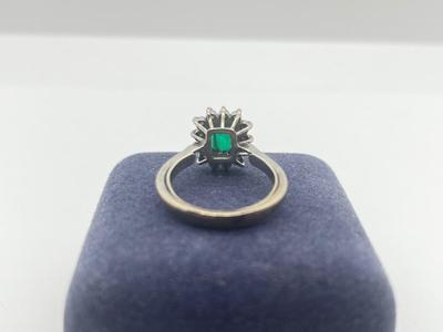 LOT 201J: 18K White Gold, Emerald and Diamond Halo Ring - Size 6 - 4.8 GTW