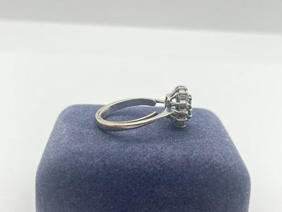 LOT 201J: 18K White Gold, Emerald and Diamond Halo Ring - Size 6 - 4.8 GTW