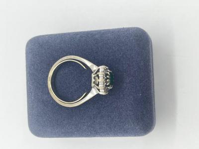 LOT 201J: 18K White Gold, Emerald and Diamond Halo Ring - Size 6 - 4.8 GTW