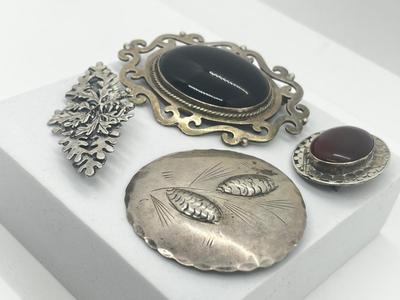 LOT 208J: Vintage Sterling Silver Pins/Brooches - 77.2 GTW Marks- Stuart Nye, Great Falls Metal Works, Taxco Mexico and 925