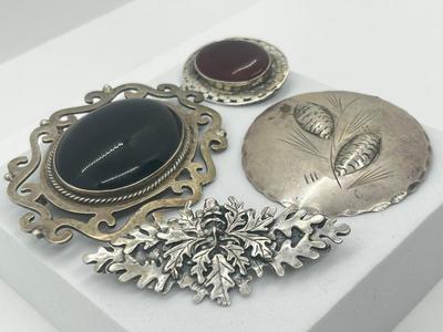 LOT 208J: Vintage Sterling Silver Pins/Brooches - 77.2 GTW Marks- Stuart Nye, Great Falls Metal Works, Taxco Mexico and 925