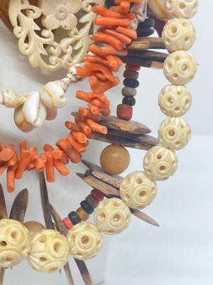 LOT 213J: Unique Beaded Necklace Collection Including Bone and Wood Beads