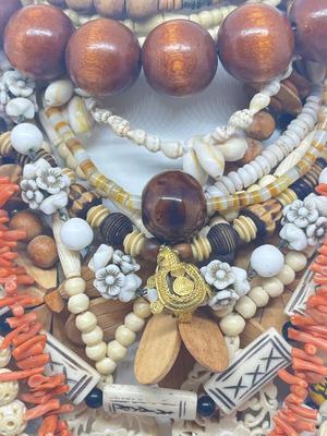 LOT 213J: Unique Beaded Necklace Collection Including Bone and Wood Beads