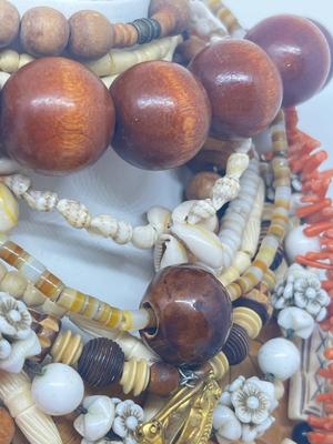 LOT 213J: Unique Beaded Necklace Collection Including Bone and Wood Beads